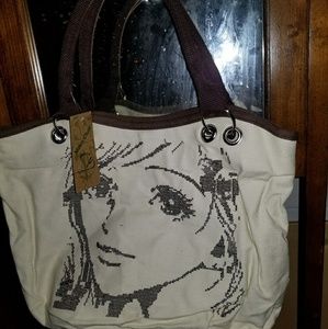 Canvas Tote Style Purse with Face oon front